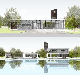 现代特色邻水会所售楼部建筑简约风格建筑草图大师su模型