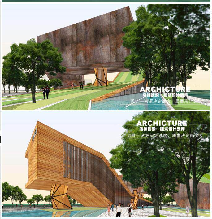 现代/体块架空/临湖个人美术馆/艺术馆展示展览建筑/su模型/cad