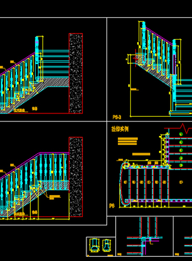 整木定制美式法式常见家居楼梯画法扶手踏板将军柱梯支 CAD图库