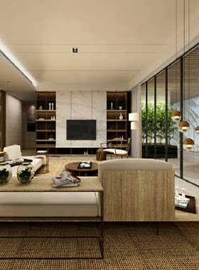 三亚海 湾四季公寓样板间CAD施工图纸效果图物料