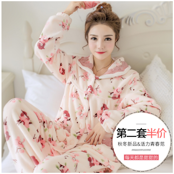 冬天加厚珊瑚绒韩版甜美可爱睡衣