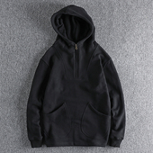 重磅高克重加绒加厚半开领连帽卫衣男秋冬保暖有型复古简约外套衣