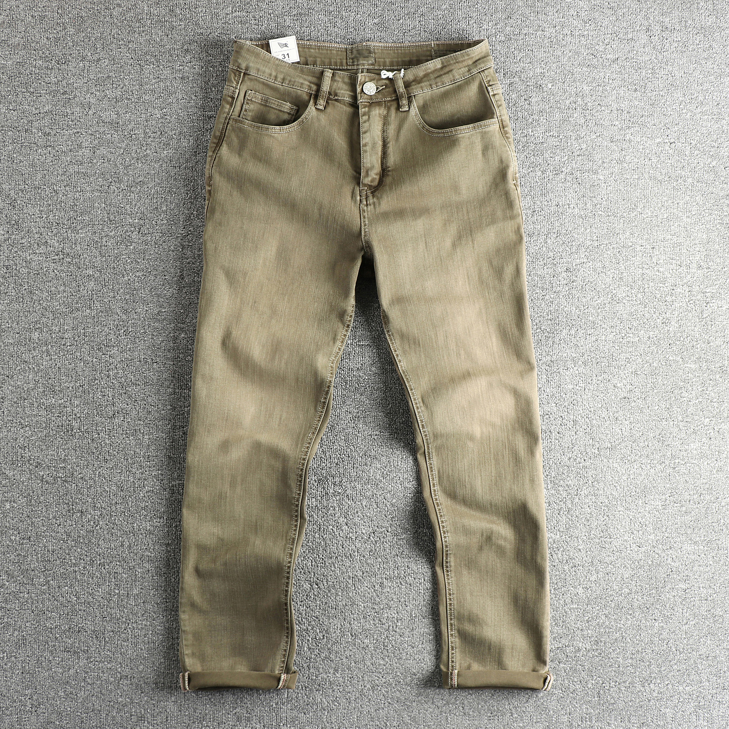 竹节面料复古石磨水洗牛仔裤