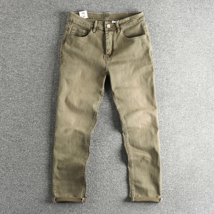 专柜版 高棉弹竹节面料复古石磨水洗牛仔裤男修身小脚青年长裤子