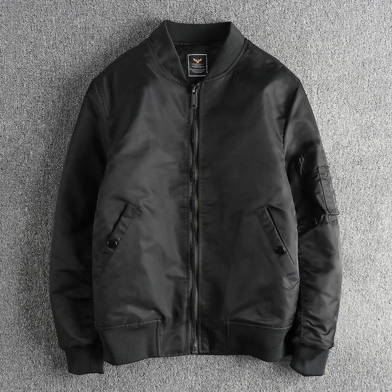 美式复古纯色棒球领飞行夹克