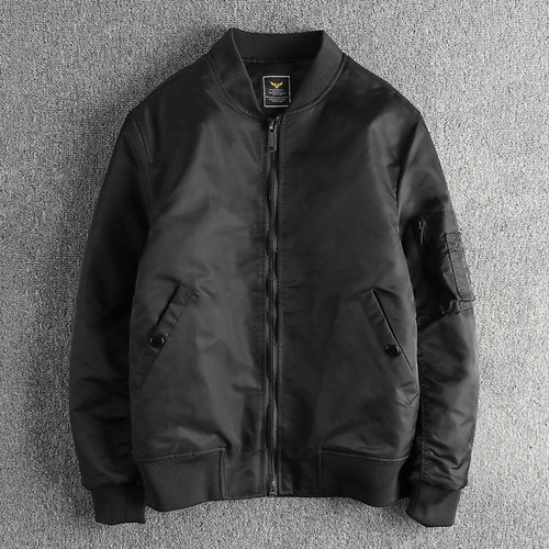 美式复古纯色棒球领飞行夹克