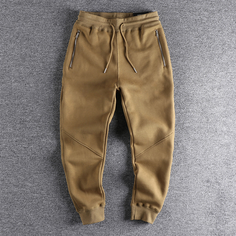 口袋拉链立体裁剪修身美式潮款卫裤男 秋冬加绒加厚休闲裤运动裤