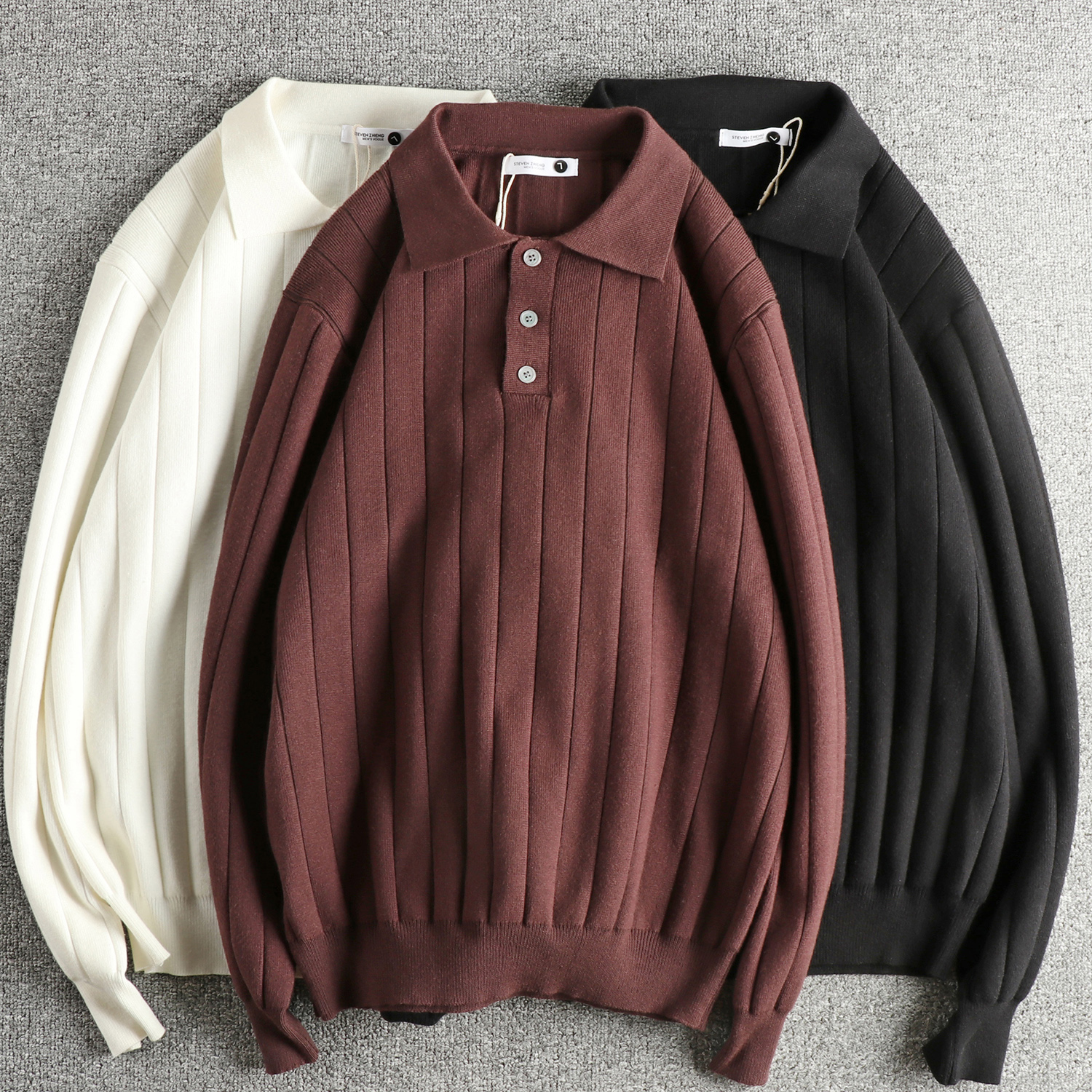 条纹针织面料男式polo衫