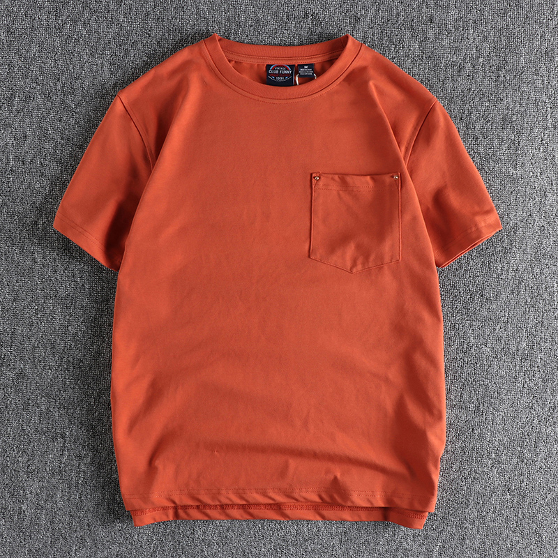 220G清爽弹力棉欧美简约纯色短袖男T恤 口袋点缀圆领休闲百搭半袖