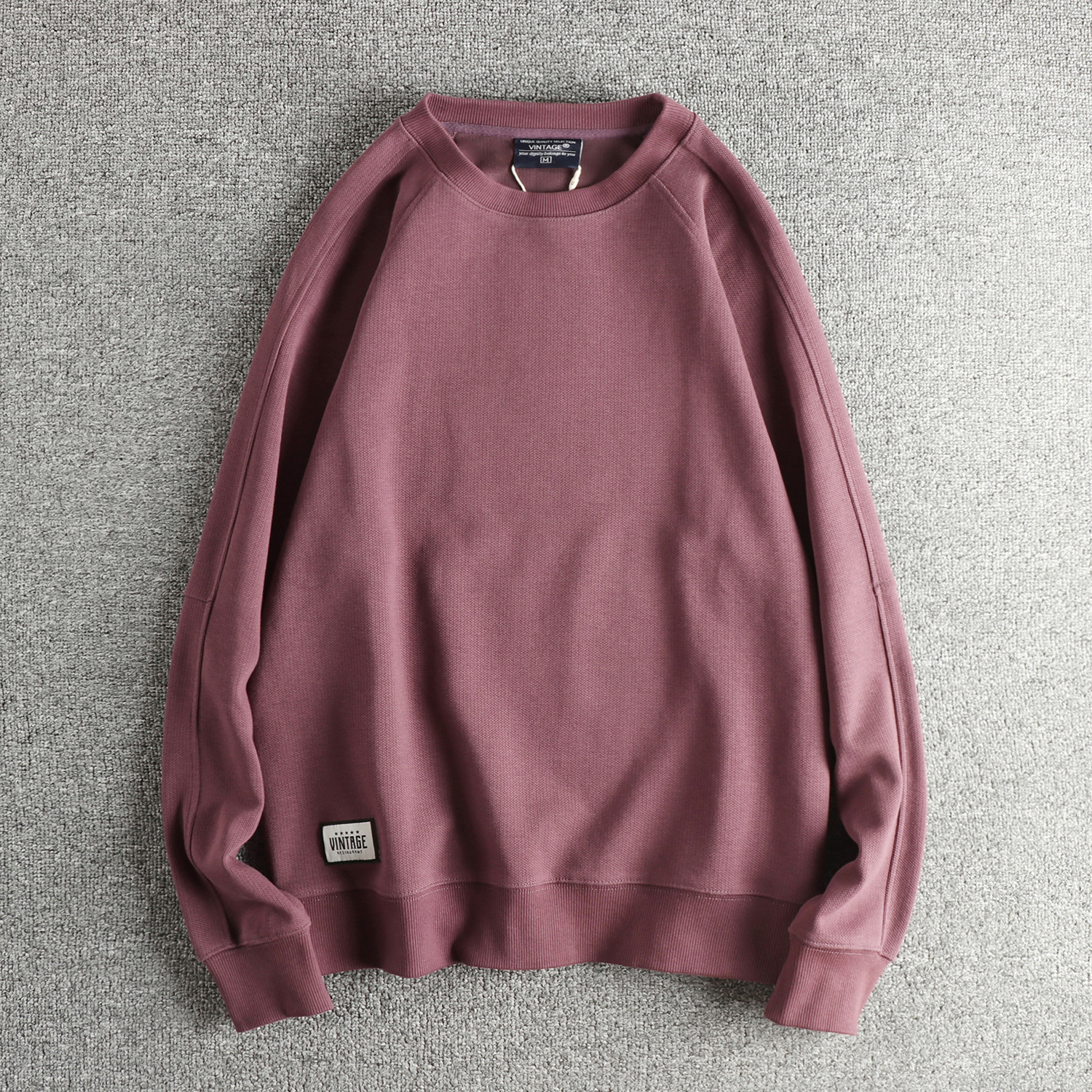 390g欧米粒面料复古男式卫衣 硬朗潮流通勤宽松休闲插肩长袖上衣