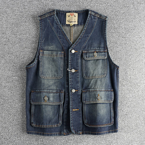 复古做旧潮流男士牛仔马甲