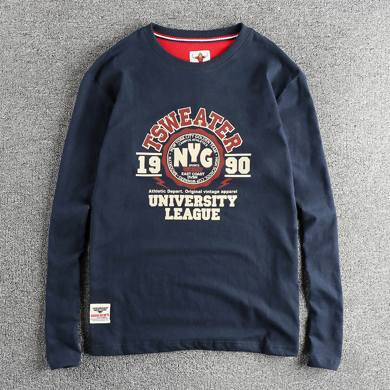 复古潮流字母图案长袖T恤