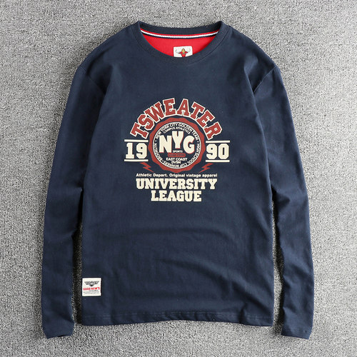 复古潮流字母图案长袖T恤