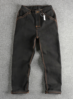 美式高街复古潮牌宽松直筒牛仔裤男明线设计松紧腰全棉水洗休闲裤