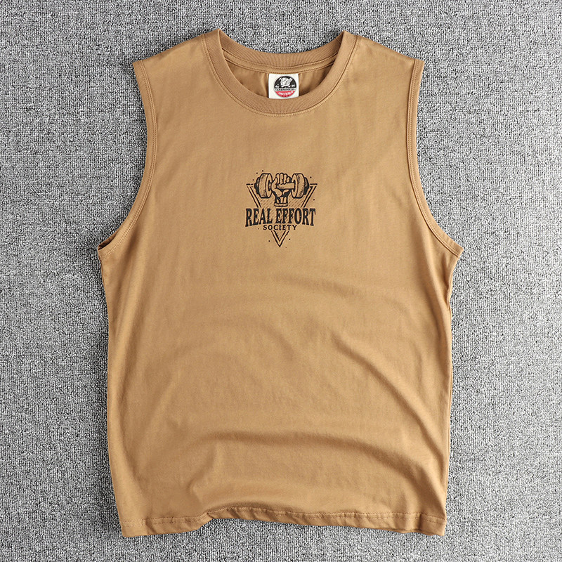 美式复古潮流健身图案无袖背心男 夏季运动休闲百搭坎肩体恤衫