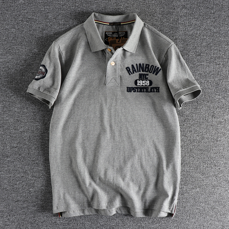刺绣字母经典美式复古polo衫