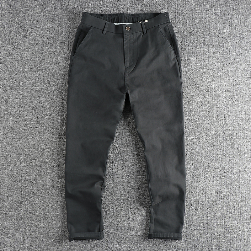 英伦复古水洗做旧休闲裤男 舒适松紧腰围修身小直筒日常上班裤子