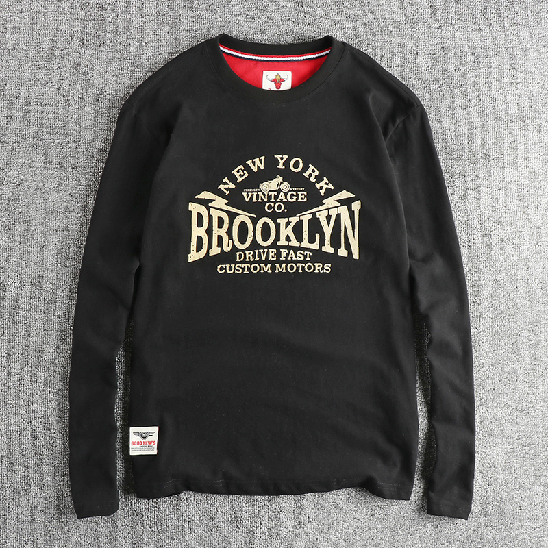 字母图案港风复古长袖T恤