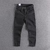 弹力黑色水洗做旧百搭九分裤 牛仔裤 修身 小脚裤 男秋季 2020新款