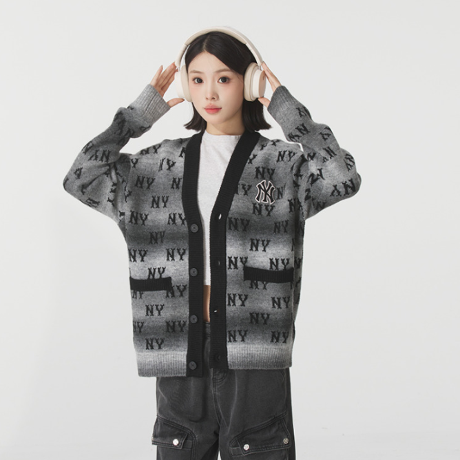 MLB正品新款春秋款男女同款开衫针织百搭运动毛衣外套3AKCM0354