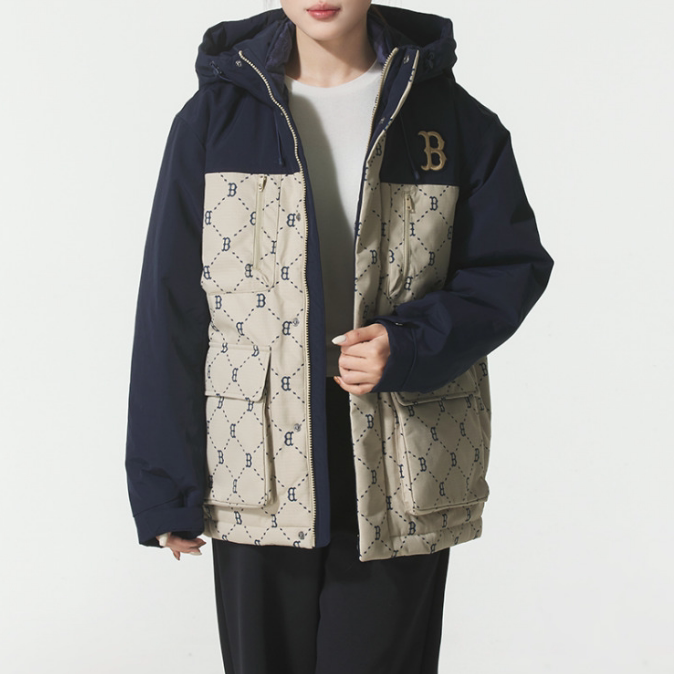 MLB正品新款冬季男女同款老花拼接百搭时尚休闲羽绒服3ADJM0156