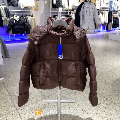 Adidas阿迪达斯正品新款冬季女连帽保暖三叶草休闲羽绒服KG4904