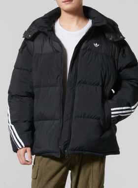 Adidas阿迪达斯三叶草正品冬季男子宽松连帽运动休闲羽绒服KC0173