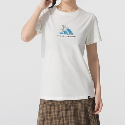 Adidas阿迪达斯正品新款夏季女子印花针织百搭运动短袖T恤JX5330