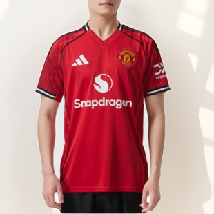 男子V领梭织运动休闲足球短袖 夏季 JI7428 新款 Adidas阿迪达斯正品