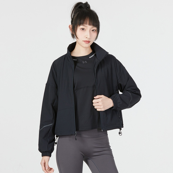 UA安德玛正品新款春秋女网眼布透气速干短款运动夹克外套1374889