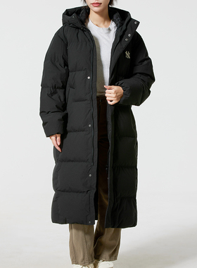 MLB正品新款冬季男女连帽鹅绒保暖休闲宽松长款羽绒服3ADJV4056