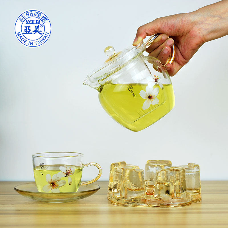 台湾进口yama亚美玻璃花茶壶 耐高温全玻璃精美茶具700ml进口茶壶