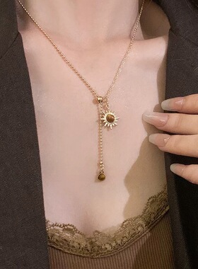 虎眼石太阳花毛衣链女轻奢复古