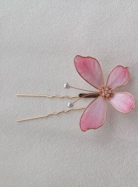 非遗绒花仿点翠蝴蝶发夹U钗