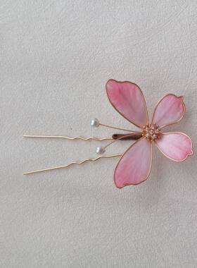 非遗绒花仿点翠蝴蝶发夹U钗