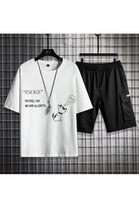 夏季短袖t恤男套装潮流五分裤短裤两件套A210-TZ6852-P55图片