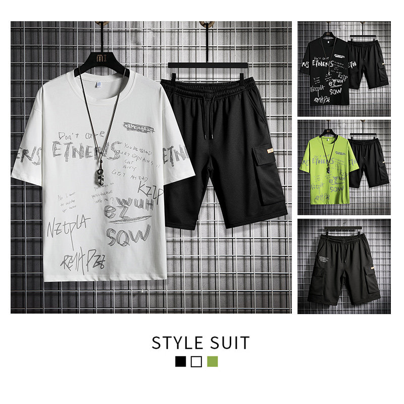 夏季短袖t恤短裤套装潮流两件套A210-TZ6857-P55，男装牛仔裤，星座210-3