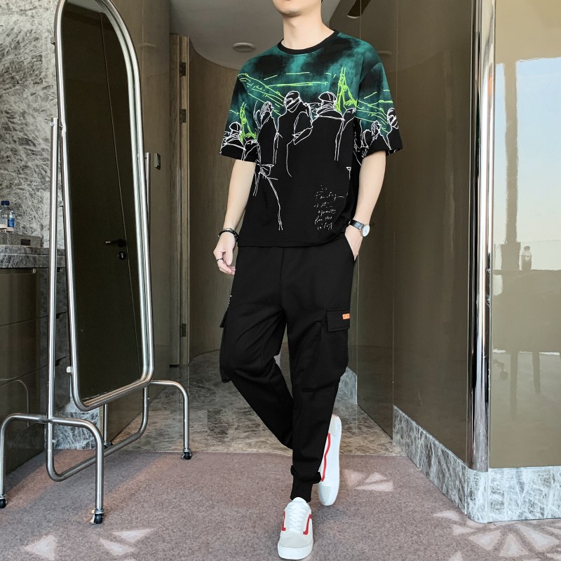 3夏季短袖运动套装男潮流韩版时尚九分裤套装男A210-TZ8613-P65图片