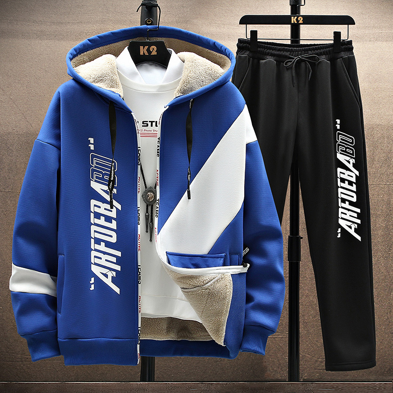 冬季加绒卫衣男羊羔绒卫衣套装两件套可单卖A210-TZ832-P95，男装休闲套装，星座210-3