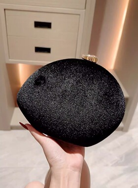 欧美时尚高级感黑色丝绒晚宴包秋冬搭配旗袍包链条包新娘包包女包