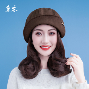 假发帽子一体时尚新款秋冬季女款短卷发贝雷帽短发帽子假发可拆卸