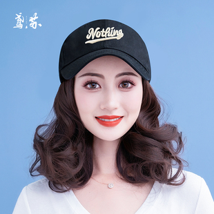 假发帽子一体女2025新款 短卷发棒球帽大头围帽子假发可拆卸 春夏季