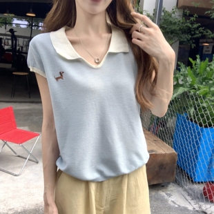 夏季 学院风polo领针织短袖 2026新款 女款 女修身 独特漂亮上衣针织衫