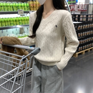 杏色打底毛衣女春装2026新款落肩学院风麻花打底衫女内搭韩系上衣