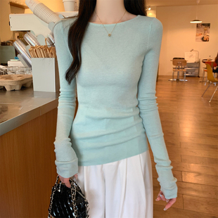 针织衫 2026春装 长袖 圆领薄款 显瘦设计感上衣 女软糯紧身内搭打底衫