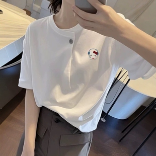 新款 设计感小众宽松百搭休闲显瘦上衣 T恤女2026夏季 欧货白色短袖