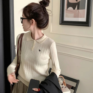 miu里miu气秋冬polo领针织衫春秋刺绣高级感毛衣内搭打底衫女上衣