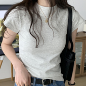 辣妹叠穿小圆领打底体恤修身 正肩短袖 t恤女白色2026夏季 内搭上衣