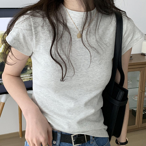 美式简约正肩女t恤独特漂亮掐腰