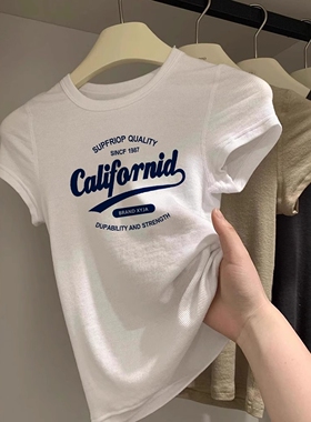 2026夏季新款短袖t恤别致独特字母印花圆领修身正肩上衣潮ins女生